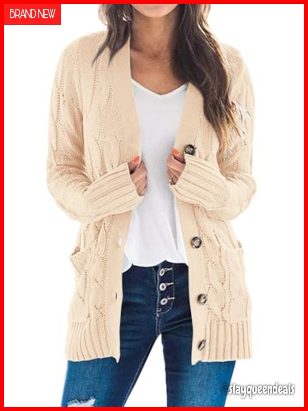 Chunky Cable Knit Button Down Cardigan Sweater Long Sleeve